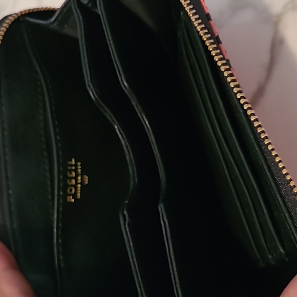 Fossil Leather Coral Pink Black Polka Dots Wallet Wristlet Practical Errands - Picture 8 of 10